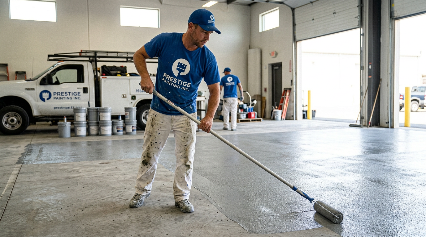 Freshly coated concrete floor finish in Kelowna