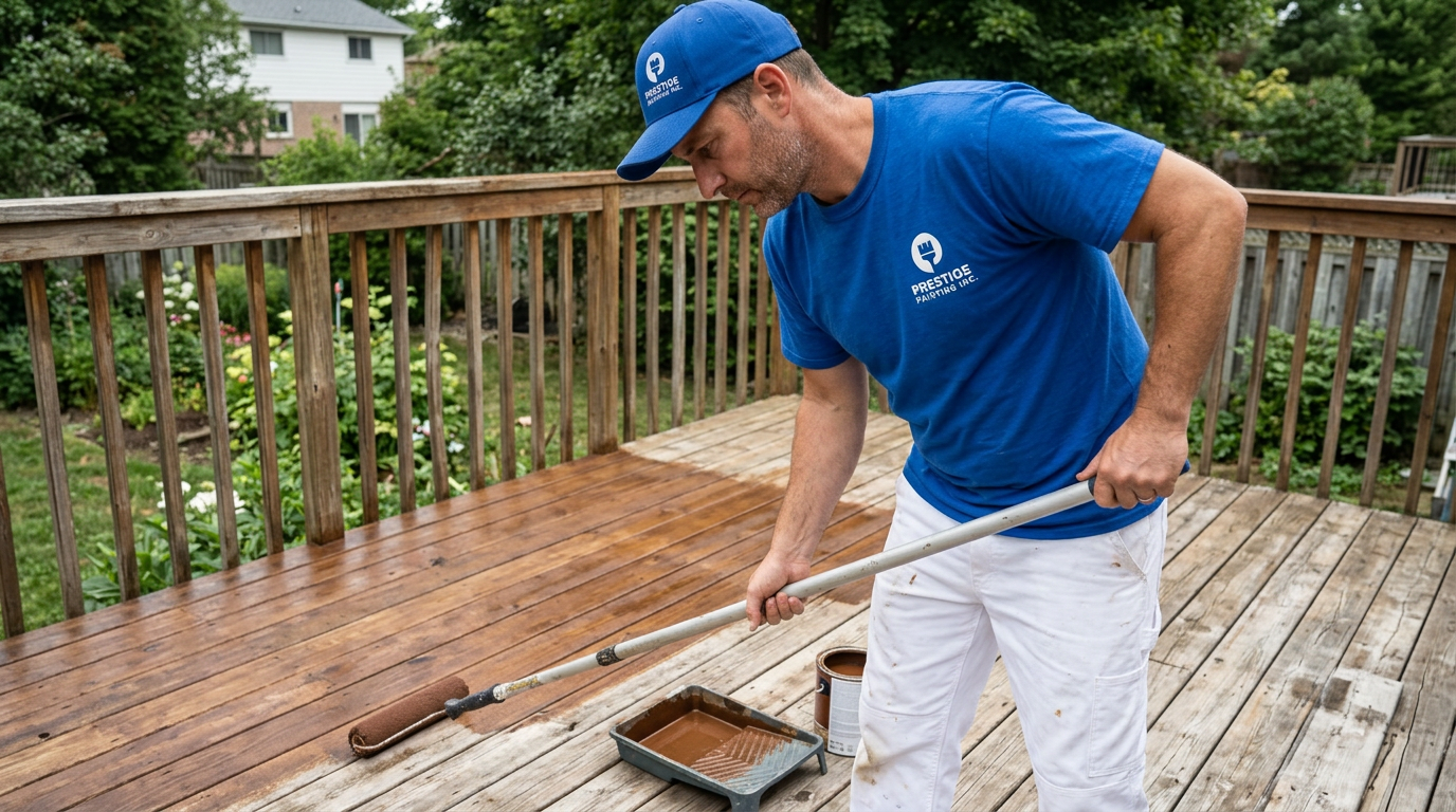 Wood staining on a deck and fence in Kelowna